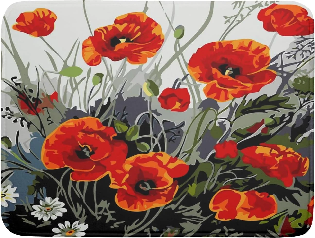 Sophisticated Poppy Dish Drying Mat 18×24 inch for Kitchen Vintage Red Orange Floral Dish Drying Pad Oil Painting Flower Dish Drainer Mats Absorbent Microfiber Protector for Countertop Coffee Bar Selected