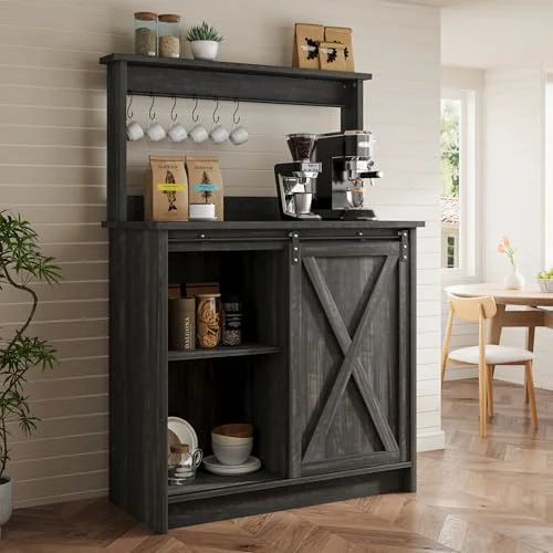 Minimalist Farmhouse Coffee Bar Cabinet with Sliding Barn Door Long-Lasting