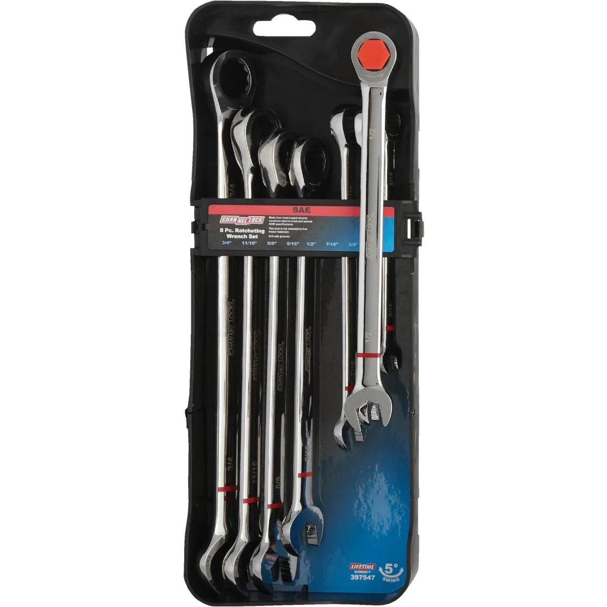 Classic Channellock Standard 12-Point Ratcheting Combination Wrench Set 8-Piece Fashionable