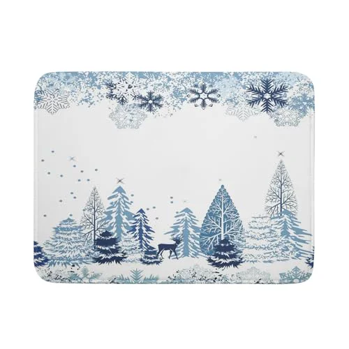 Innovative Winter Blue Snowflake Dish Drying Mat Christmas Tree Kitchen Counter Dish Drainer Mats Xmas Forest Deer Moose Dish Dry Pad Bottles Protector for Kitchen Countertop Coffee Bar Optimized