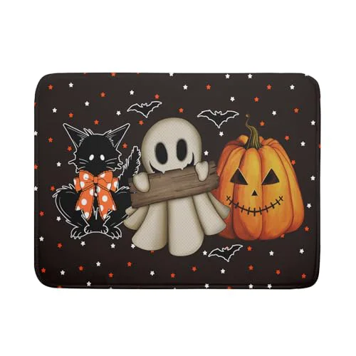 Modern 18 x24 Halloween Dish Drying Mat Spooky Pumpkin Ghost Black Cat Bats Kitchen Drainer Mats Holiday Gothic Reversible Microfiber Dish Drying Pad Large Size for Countertop Tabletop Decor Breathable