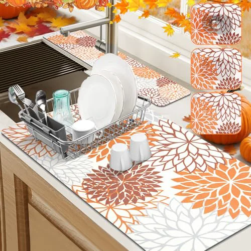 Fashionable 2PCS 17 x 32 Fall Dish Drying Mat 24 x 5.5 Sink Splash Guard 2 Count Proven