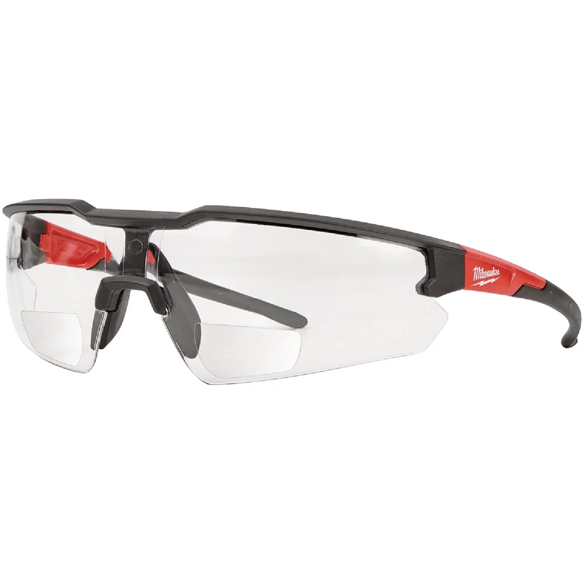 Lightweight Milwaukee Red Black Frame Safety Glasses with 2.00 Magnified Clear Anti-Scratch Lenses Effective