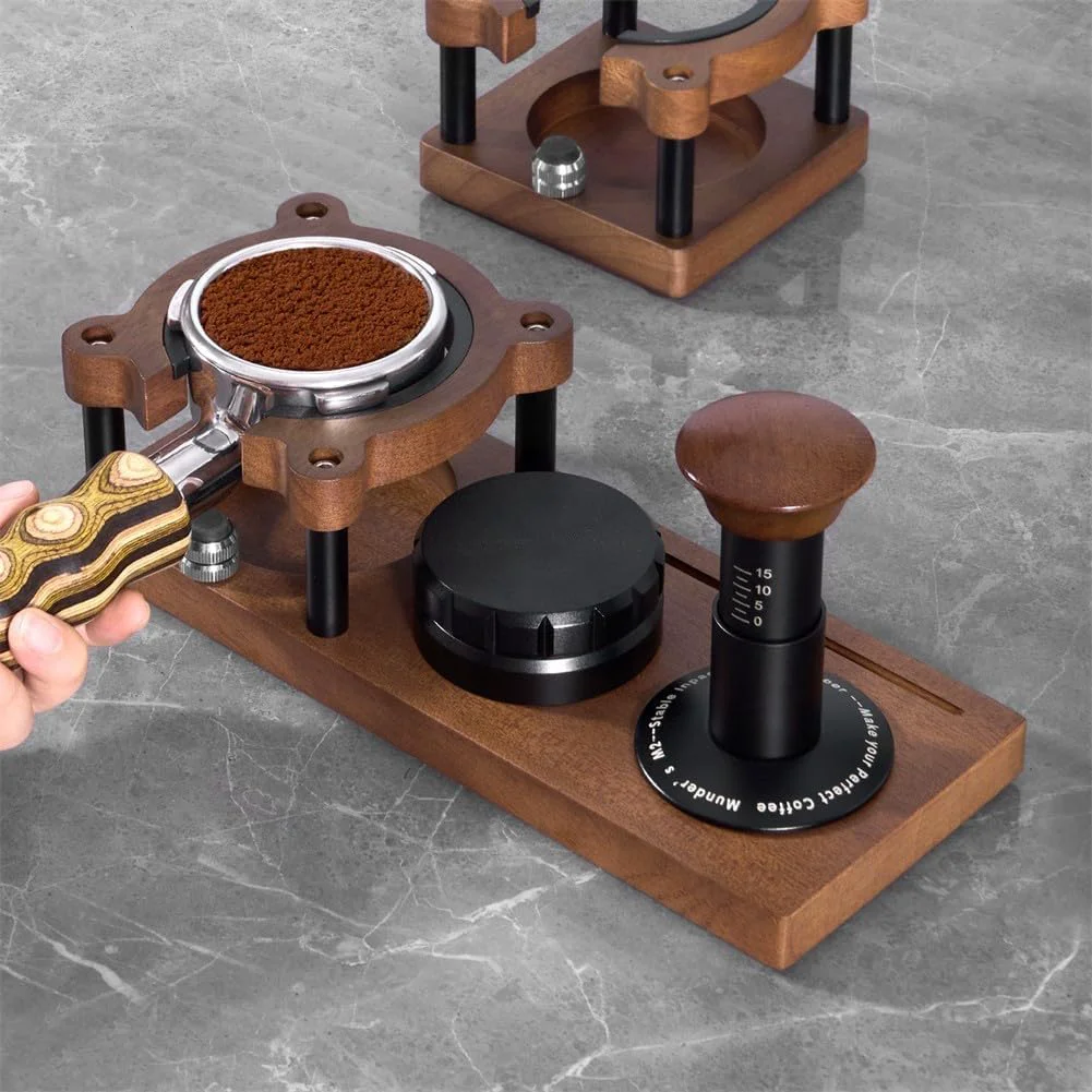 Excellent Adjustable Wooden Espresso Tamping Station Coffee Tamper Base Portafilter Holder Compact Tamping Station Sapele Wood Coffee Portafilters Stand Base B Professional