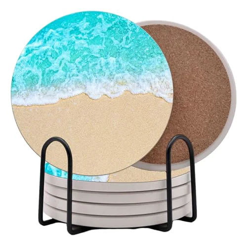 Lightweight Ocean Coastal Theme Round Coasters Set of 6 Innovative