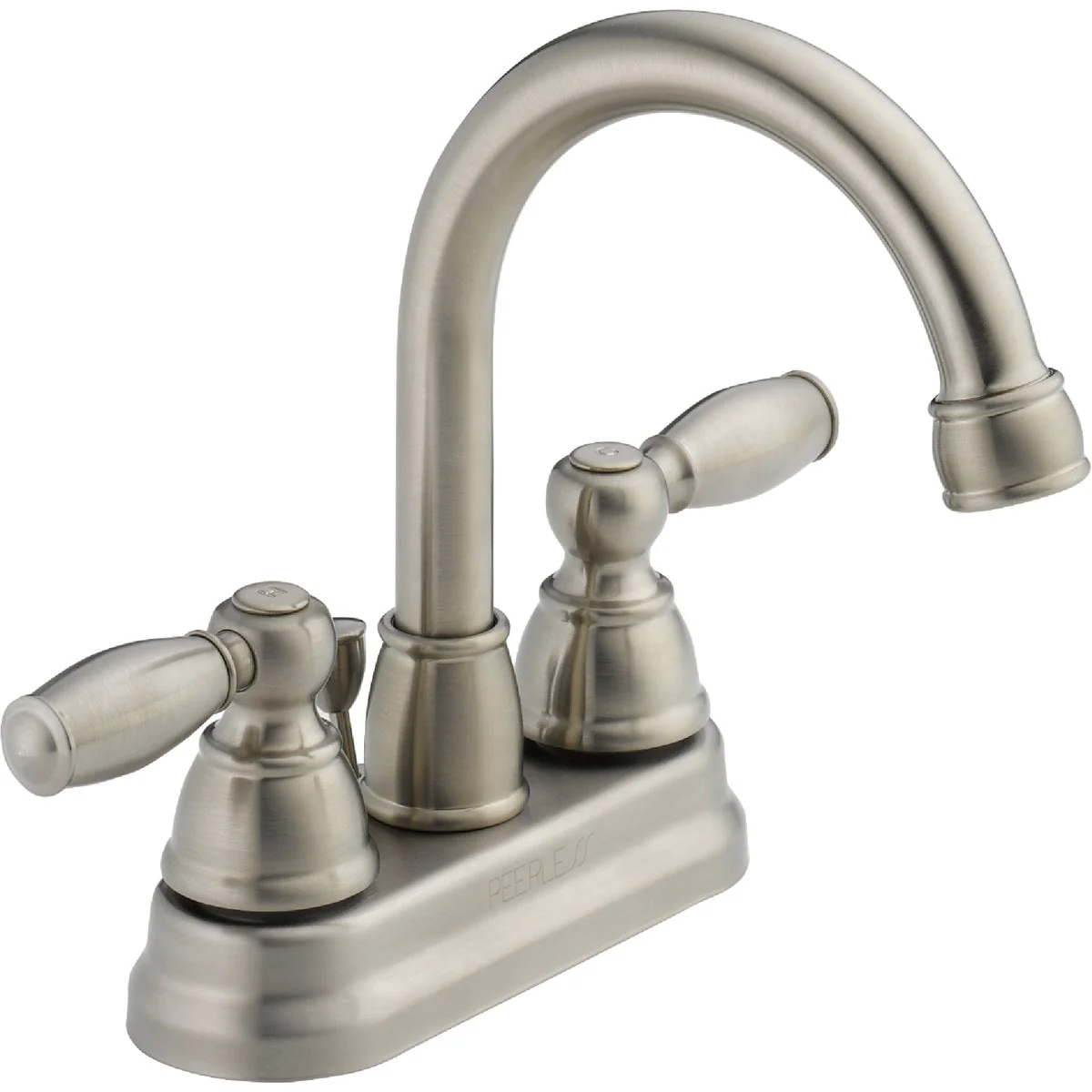 Selected Peerless Claymore Brushed Nickel 2-Handle Lever 4 In. Centerset Hi-Arc Bathroom Faucet with Pop-Up Relaxed
