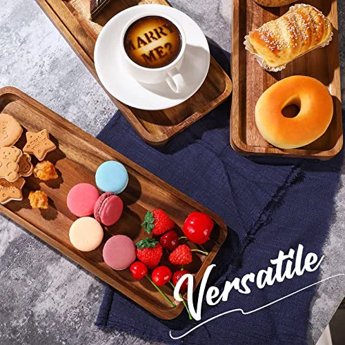 Fashionable 5 Pack Solid Acacia Wood Serving Trays for Food 5 Count Stylish