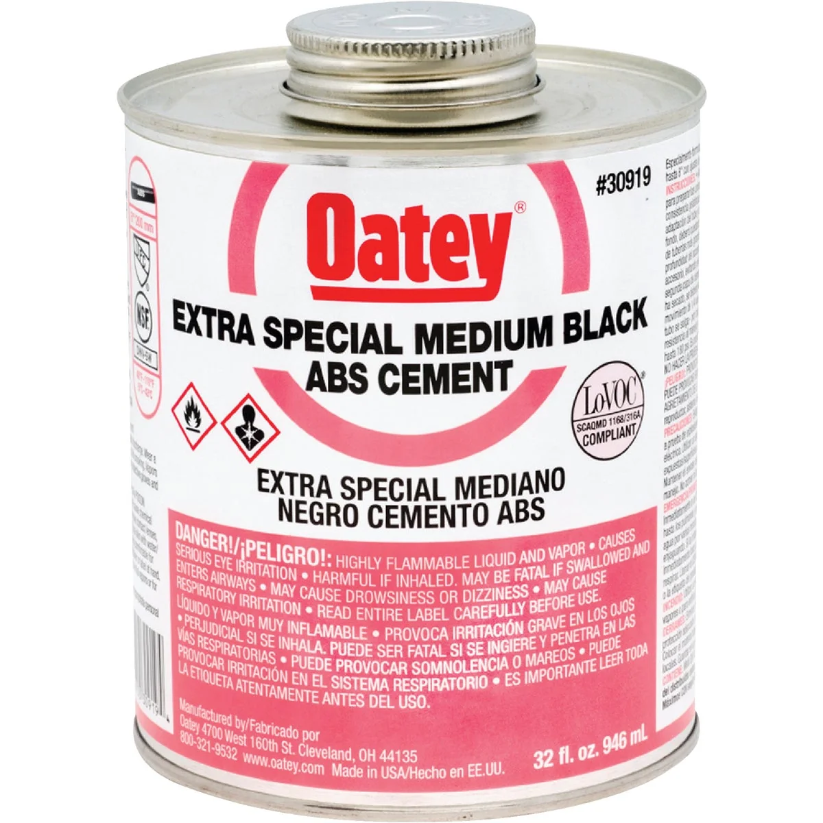 Consistent Oatey 32 Oz. Medium Bodied Black Extra Special ABS Cement Detailed