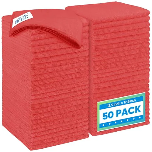 Natural Red Microfiber Cleaning Cloth 50 Pack 50 Count Fine Crafted