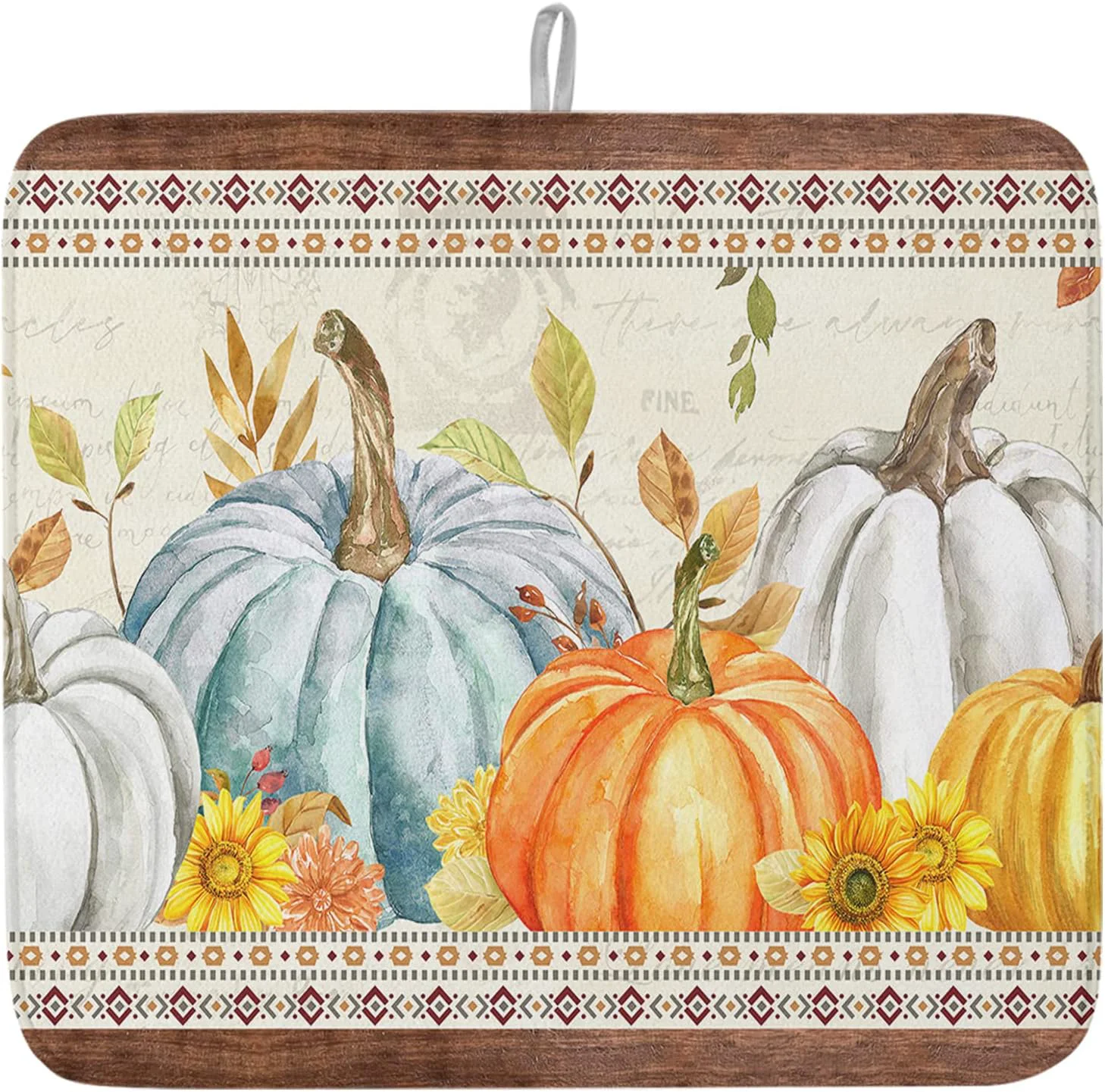 Environmentally Friendly Fall Dish Drying Mat for Kitchen Counter Pumpkin Drying Pad Absorbent Drying Mats for Countertops Sinks Draining Racks Sunflower Eucalyptus Leaves Drainer Holiday Harvest Thanksgiving Decor 16×18 Specialty