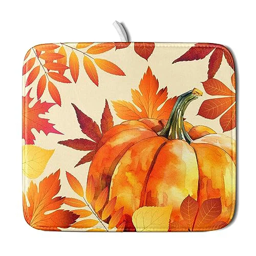 Reliable Autumn Pumpkin Maple Leaf Dish Drying Mat for Kitchen Counter Original Design