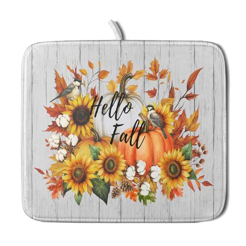 Carefully Designed Hello Fall Sunflowers Dish Drying Mat for Kitchen Counter World-Class