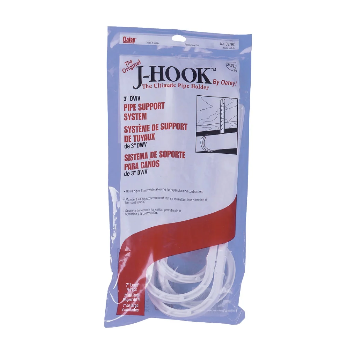 Classic Oatey 3 In. x 7-1 2 In. ABS J-Hook Pipe Hook 4-Pack Enhanced