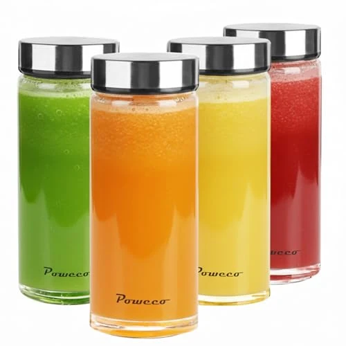 Verified Glass Juice Bottles 4 Pack 16 oz 4 Count Long-Lasting