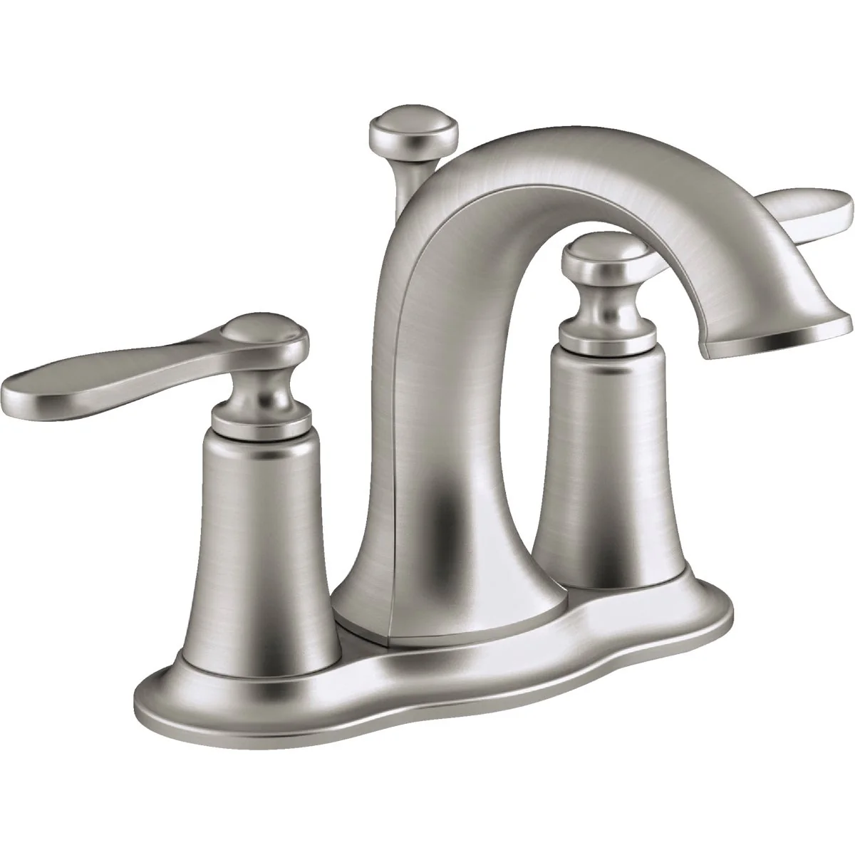 Enhanced Kohler Linwood Brushed Nickel 2-Handle Lever 4 In. Centerset Bathroom Faucet with Pop-Up Next-Generation