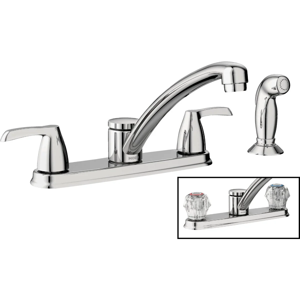 Certified Moen Adler Dual Handle Lever or Knob Kitchen Faucet with Side Spray Chrome Advanced