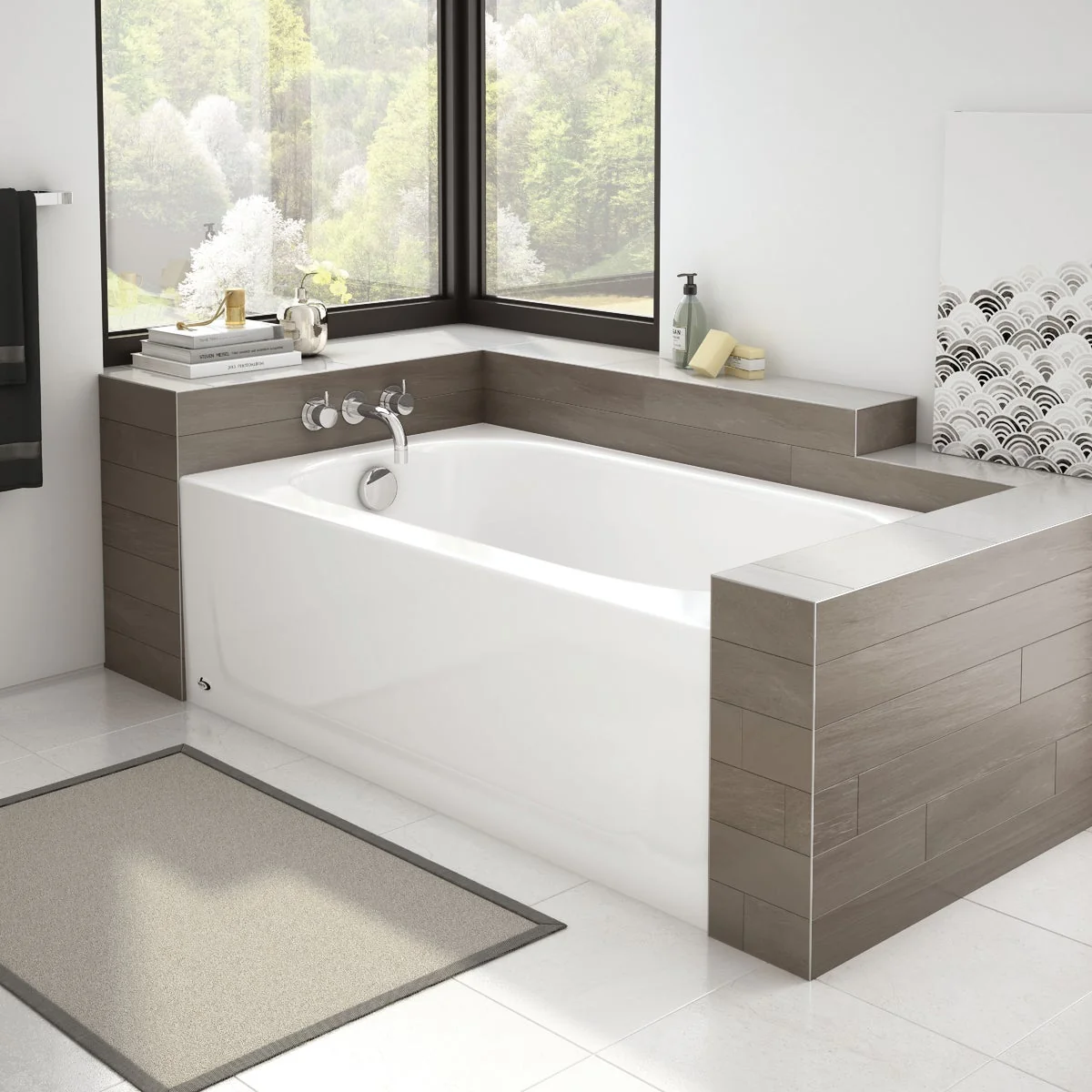 Superior Briggs Pendant 54 54 In. L x 30 In. W x 15 In. D Left Drain Bathtub In White Authentic