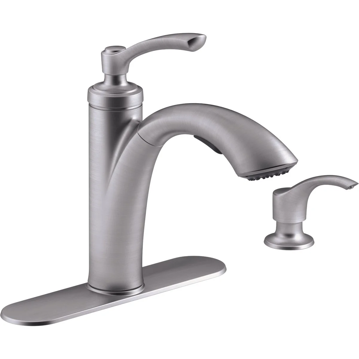 Authentic Kohler Linwood Single Handle Lever Pull-Out Kitchen Faucet with Soap Dispenser Stainless Flexible