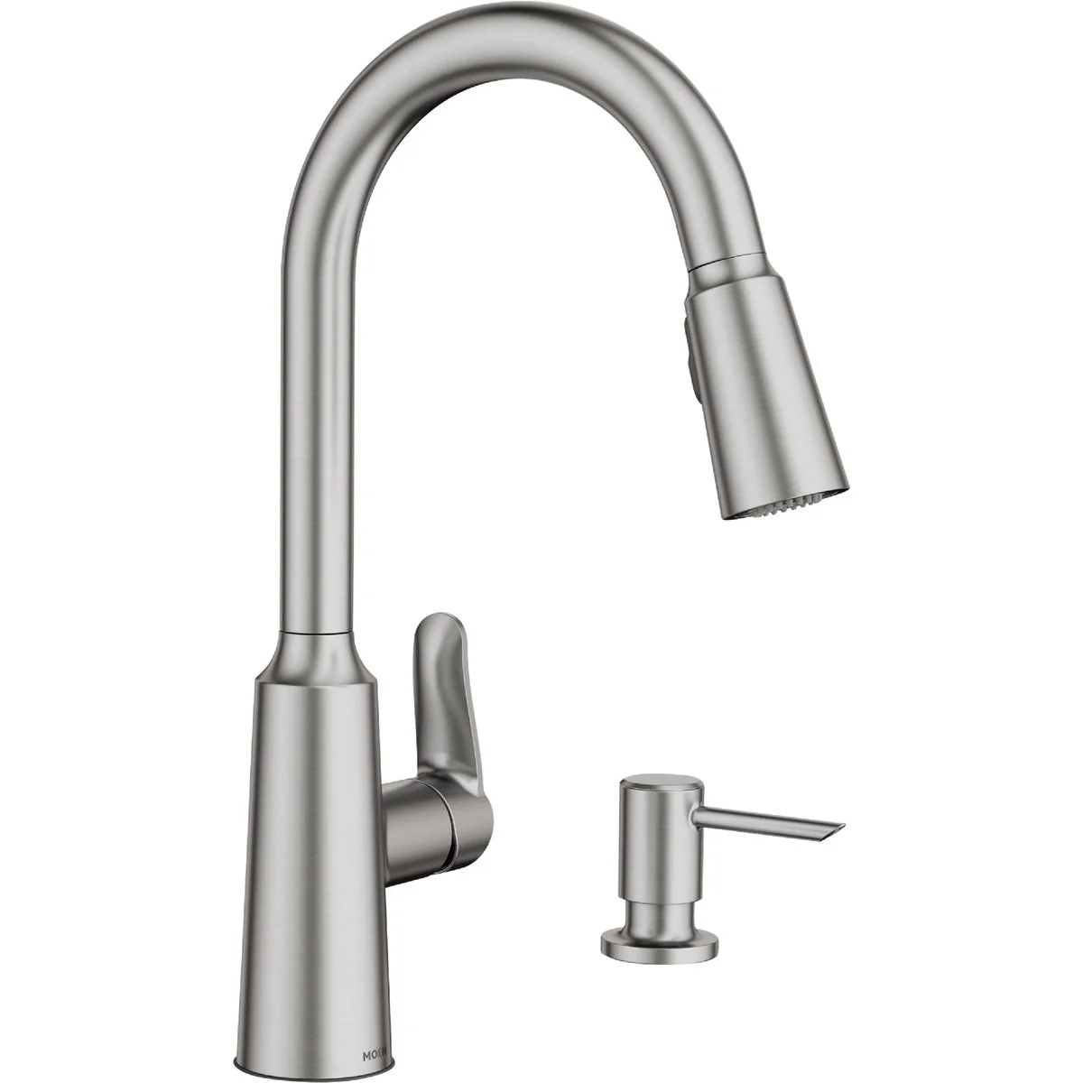 High-End Moen Edwyn Single Handle Pull-Down Kitchen Faucet with Soap Dispenser Stainless Versatile