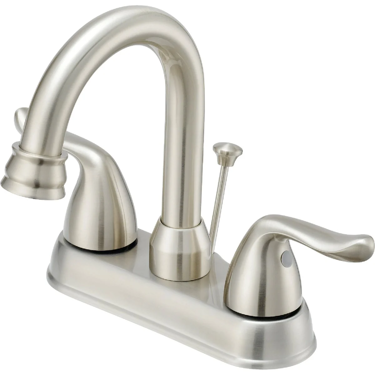 Recyclable Home Impressions Brushed Nickel 2-Handle Lever 4 In. Centerset Hi-Arc Bathroom Faucet with Pop-Up Refined