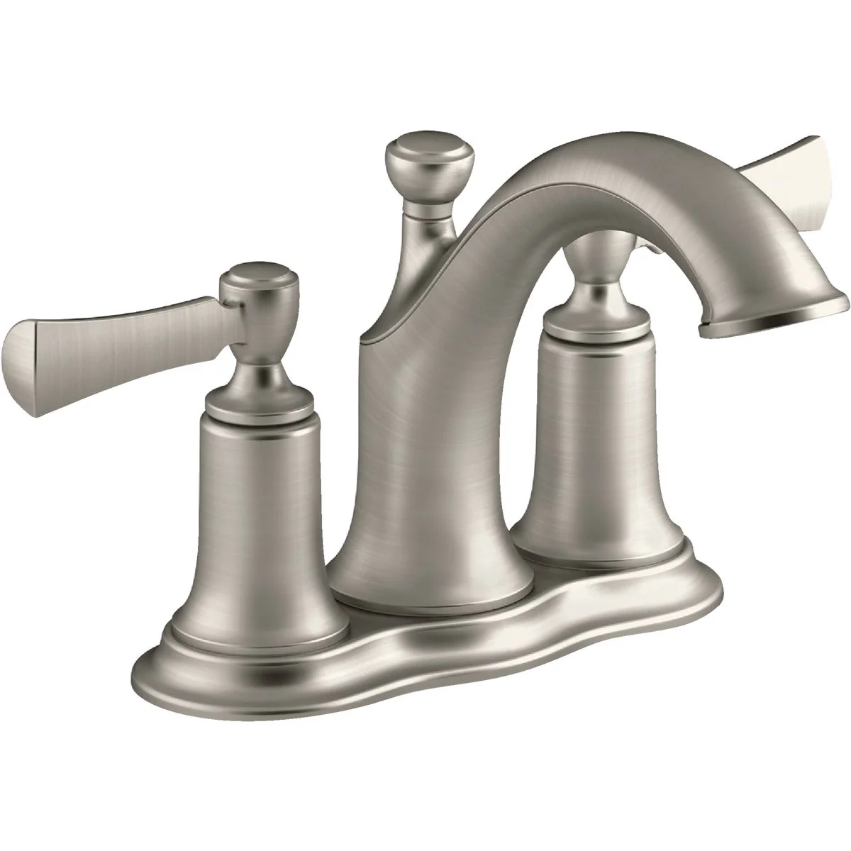 Contemporary Kohler Elliston Brushed Nickel 2-Handle Lever 4 In. Centerset Bathroom Faucet with Pop-Up Traditional