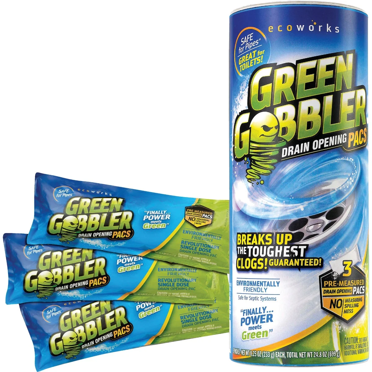Enhanced Green Gobbler 8.25 Oz. Granular Pac Drain Opener 3-Pack High-Quality