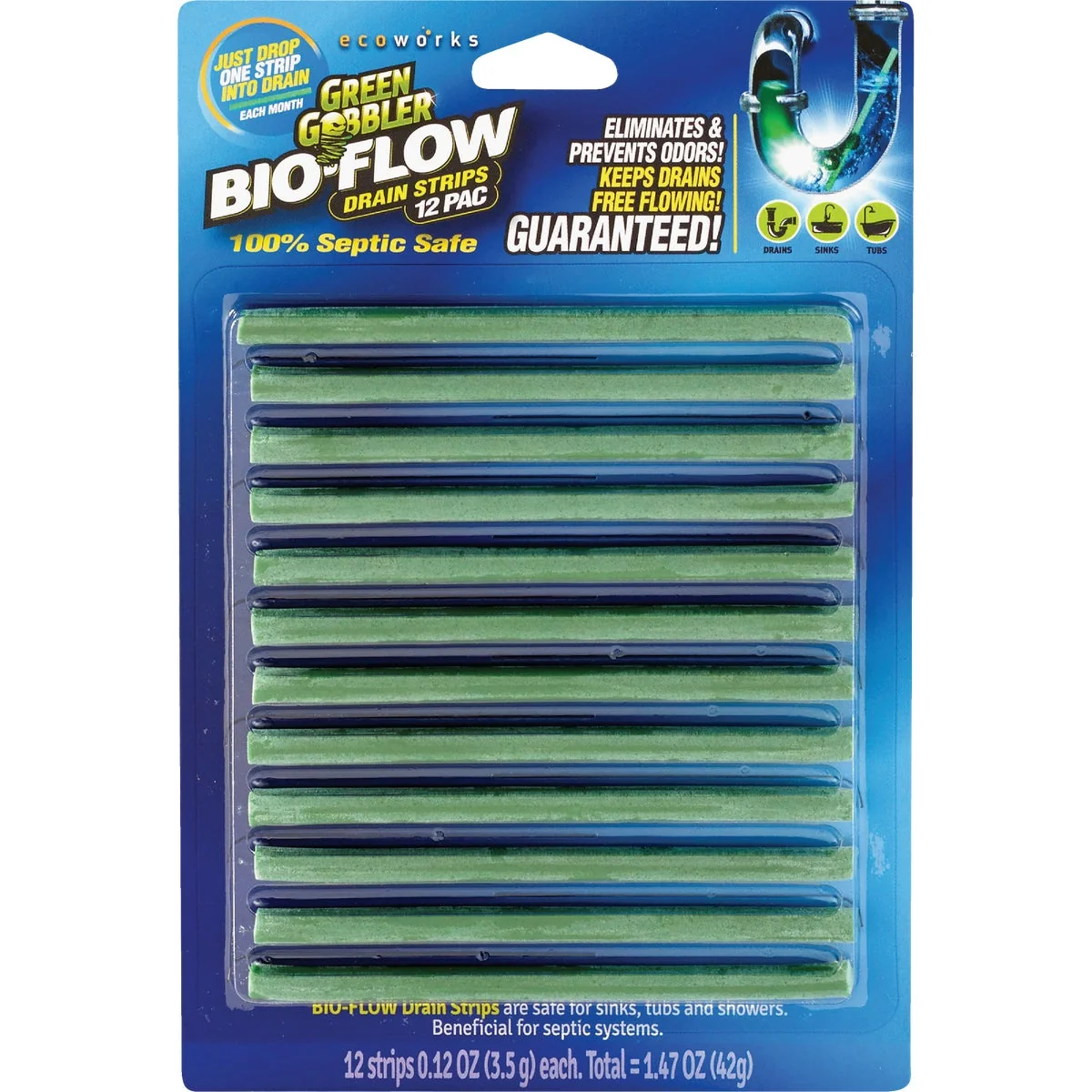 High-Performance Green Gobbler Bio-Flow 1.47 Oz. Drain Cleaner Strips 12-Pack Prestigious