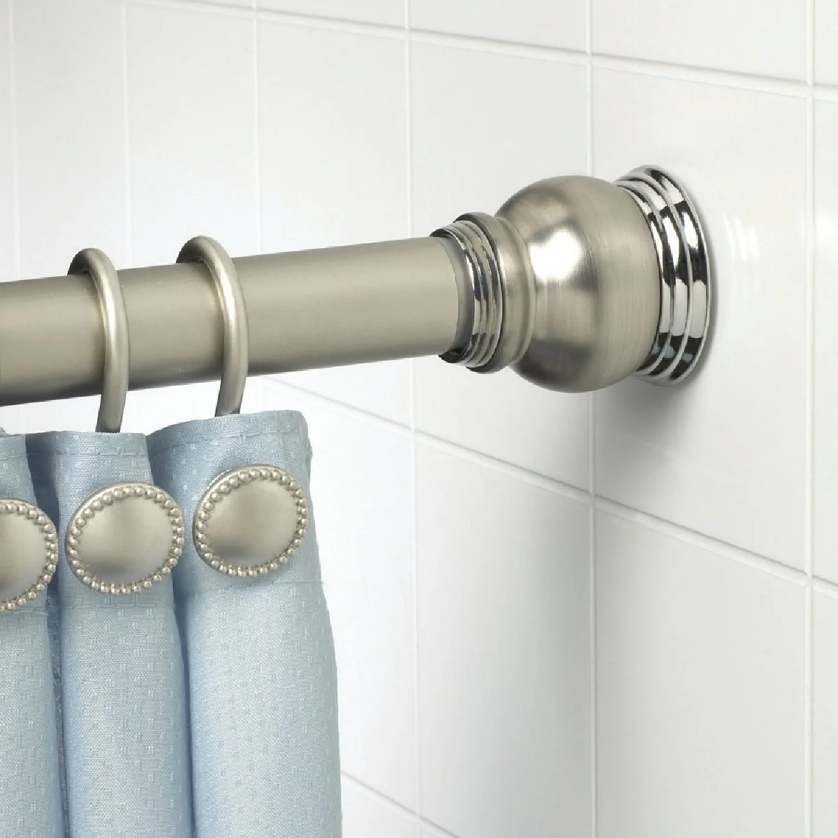 Pure Zenith Zenna Home Straight 72 In. Adjustable Tension Finial Shower Rod in Satin Nickel Powerful