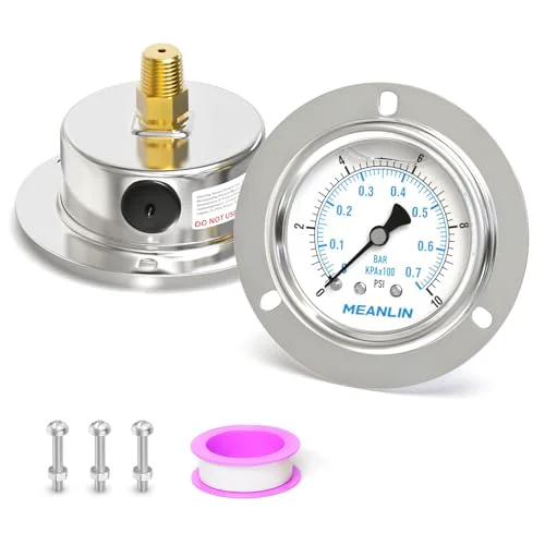 Powerful 0 10Psi Liquid Filled Pressure Gauge Front Flange Panel Mount High-Grade