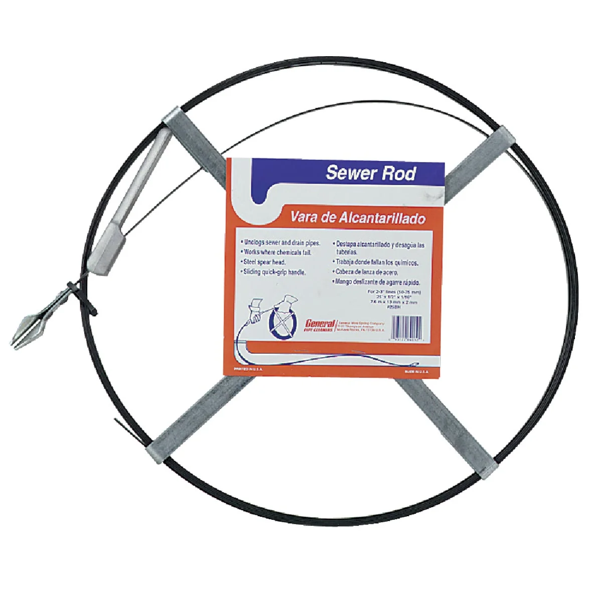 Sustainable General Wire 1 2 In. x 1 16 In. x 25 Ft. Spear Carbon Steel Sewer Rod Elegant