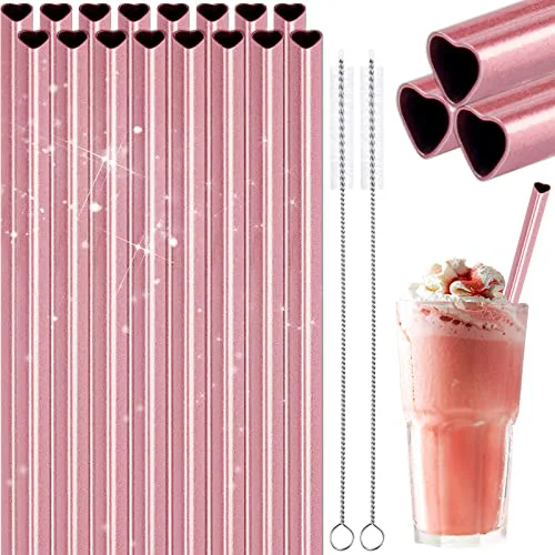 Functional 8.5 Heart Shaped Stainless Steel Straws Fit for Smoothie 16 Count Genuine