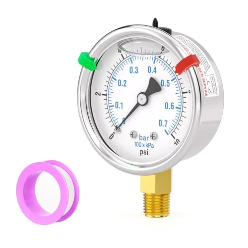 Breathable 0 10PSI Stainless Steel Liquid Filled Pressure Gauge Modern