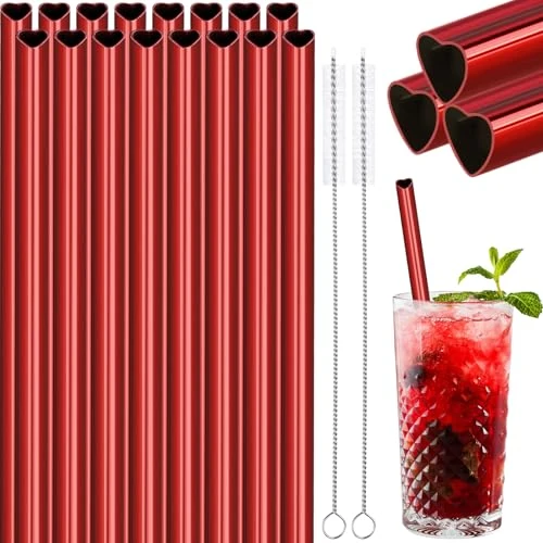 Smart 8.5 Heart Shaped Stainless Steel Straws Fit for Smoothie 16 Count Traditional
