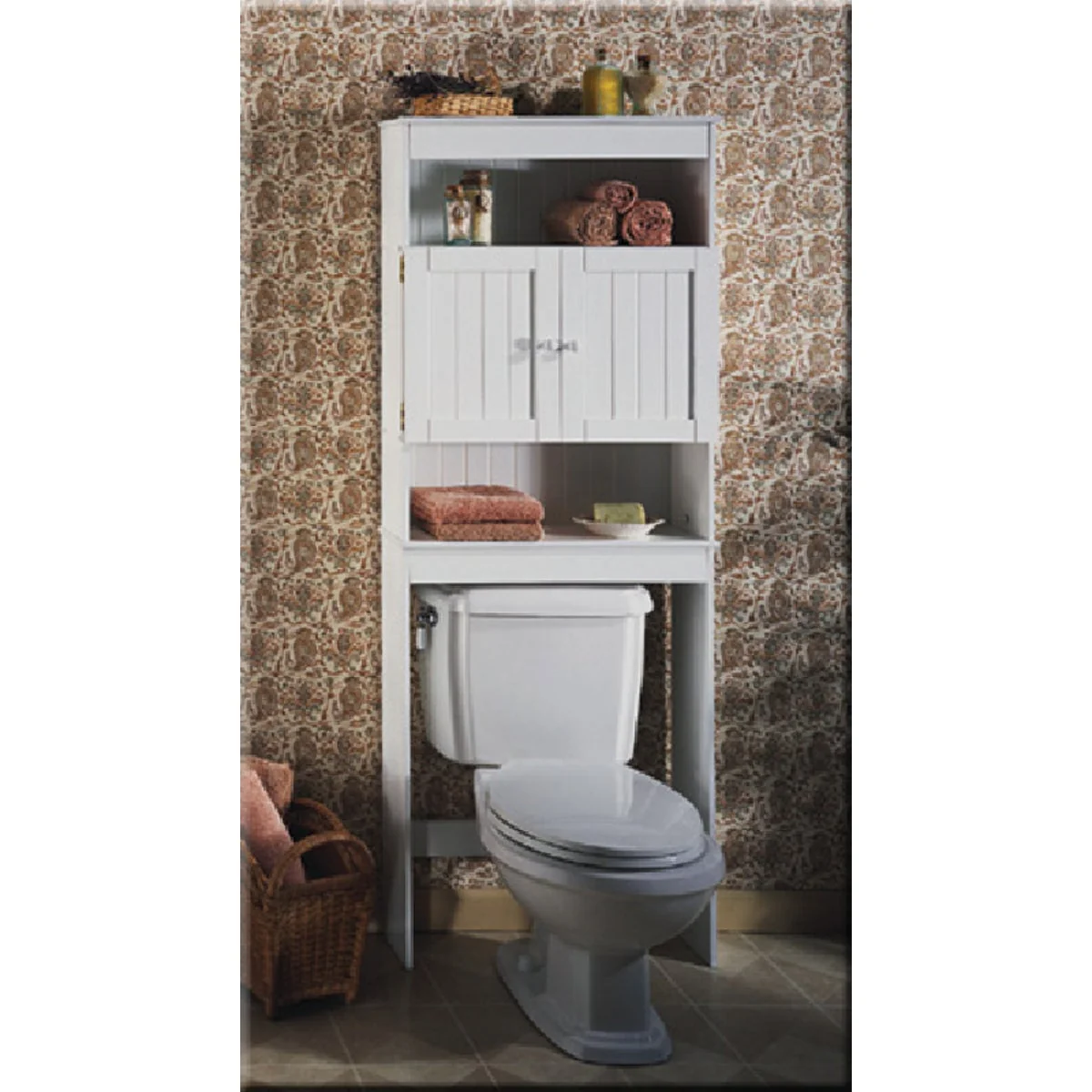 Detailed Zenith Country Cottage White Over-the-Toilet Cabinet 2 Door 3 Shelf Advanced