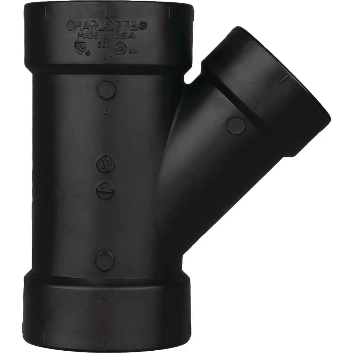 Artisan Charlotte Pipe 4 x 4 x 2 In. Hub x Hub x Hub Reducing ABS Wye Expertly Made