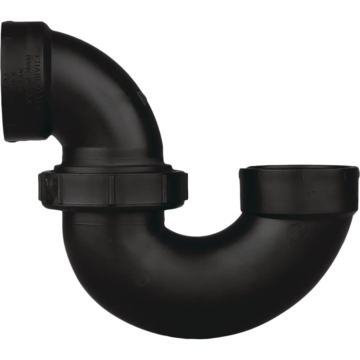 Solid Charlotte Pipe 1-1 2 In. Black ABS P-Trap with Union Organic
