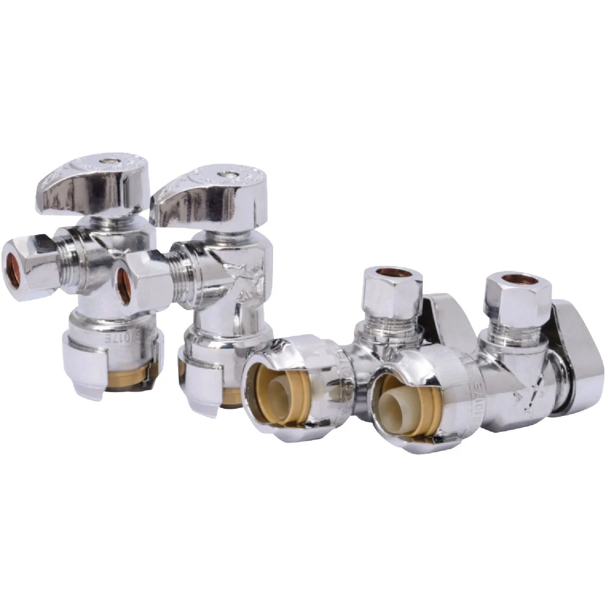 Quality SharkBite 1 2 In. Push-to-Connect x 3 8 In. OD Compression Chrome-Plated Brass Quarter Turn Angle Valve 4-Pack Contemporary