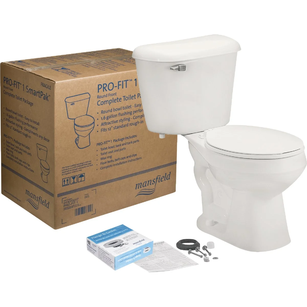Contemporary Mansfield Pro-Fit 1 White Round Bowl 1.28 GPF Toilet Kit Dependable