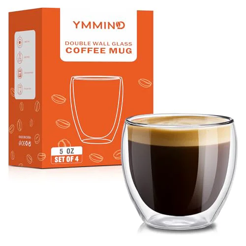 Smart Set of 4 Double Walled Glass Coffee Mugs 5 Ounces Insulated Layer Coffee Cups Borosilicate Glass Espresso Cup for Hot Beverage 4 Count Eco-Friendly
