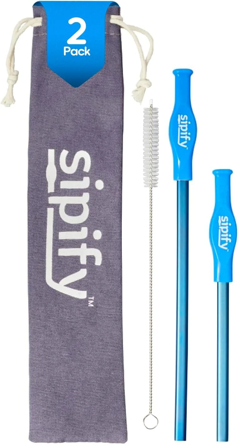 Flow-Limiting Dysphagia Straw for Safe Drinking Adaptive Drinking Aids for Elderly Dysphagia Patients Reusable Stainless Steel Straw with Soft Silicone Tip Dishwasher Safe 2 Pack Clean