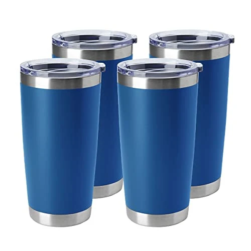Refined 20oz Tumblers Stainless Steel Mugs with Lid Double Wall Vacuum Insulated Coffee Cups for Cold Hot Drinks 4 Count Versatile