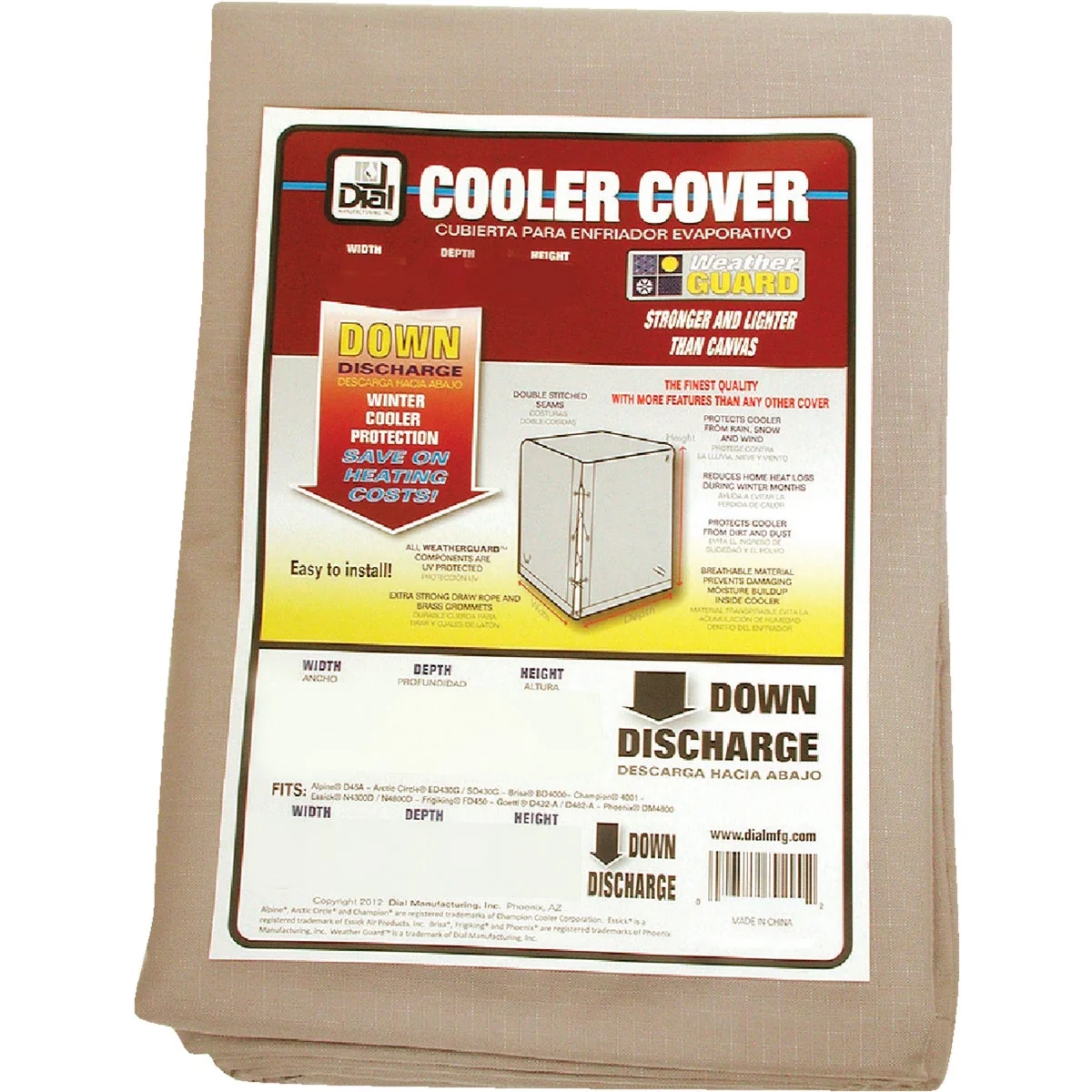 Certified Dial 40 In. W x 40 In. D x 46 In. H Polyester Evaporative Cooler Cover Down Discharge First-Class