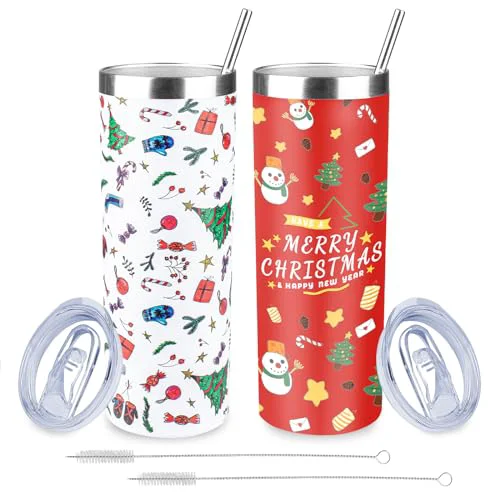 Environmentally Friendly 20oz Christmas Skinny Tumbler with Lid and Straw 2 Count Long-Lasting