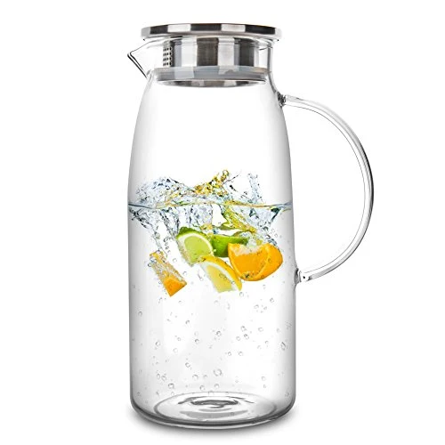 Natural 60 Ounces Glass Pitcher with Lid Contemporary