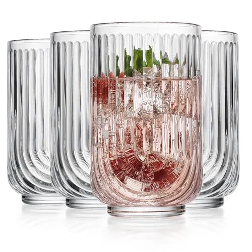 Excellent Vintage Glassware Art Deco Glasse Ribbed Drinking Glasses U 4 Count Secure