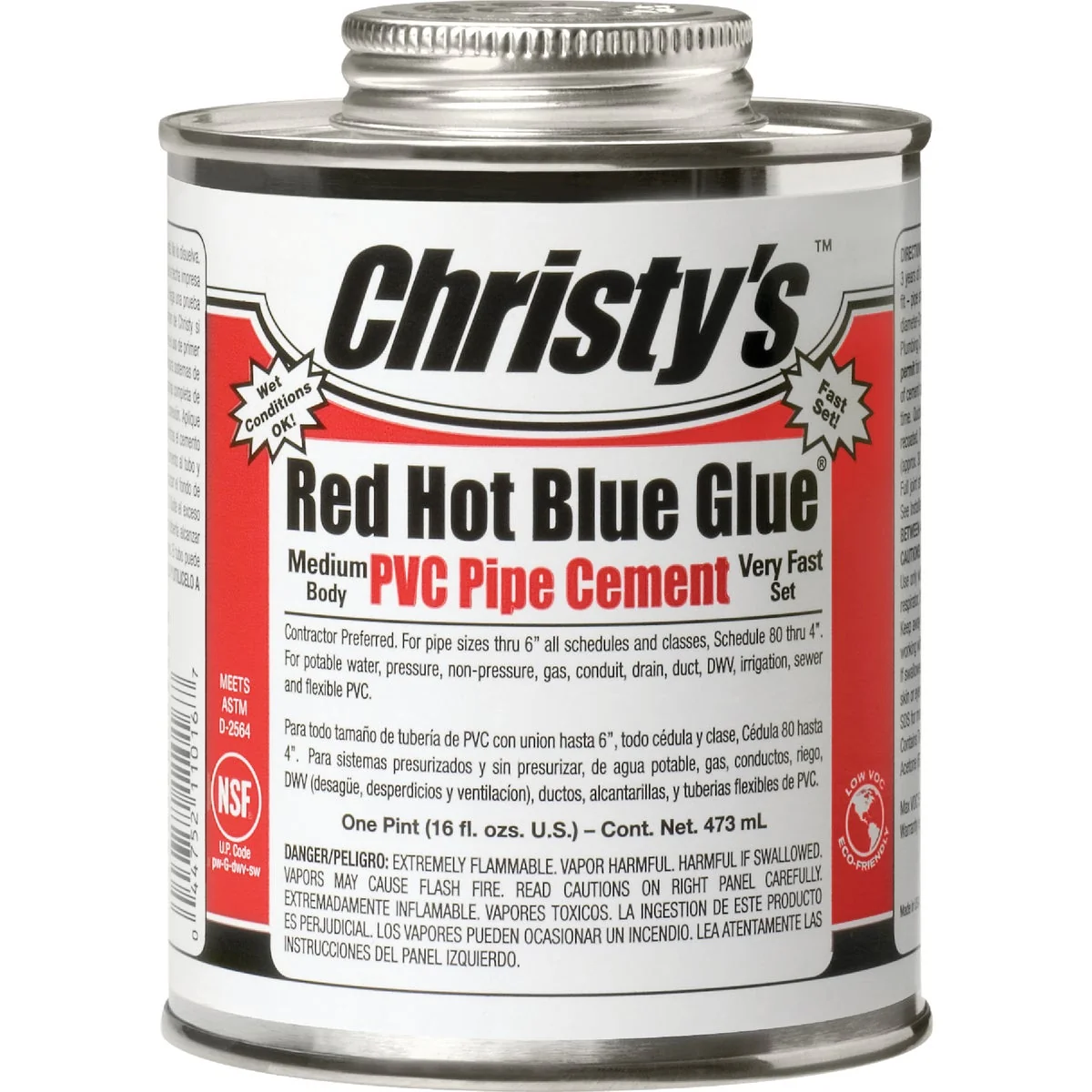 Dependable Christy’s 16 Oz. Low VOC Red Hot Blue Glue PVC Cement Convenient