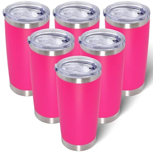 Genuine 20oz Tumbler with Lid Stainless Steel Tumblers Insulated Mug Hot Pink 6P 6 Count Easy-to-Use