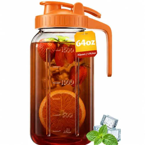 Exclusive 64oz 2quart Mason Jar Pitcher Glass Pitcher with Lid for Tea Cold Brew Recyclable