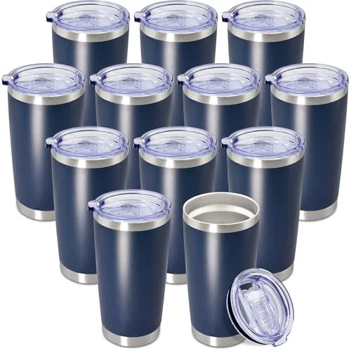 Reusable 20oz Tumbler Insulated Coffee Tumblers with Lid Stainless Steel Navy 12P 12 Count Unique