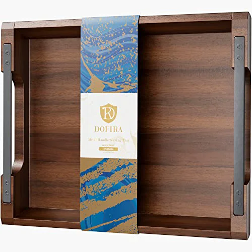 Functional Acacia Wood Serving Tray with Metal Handle Sophisticated